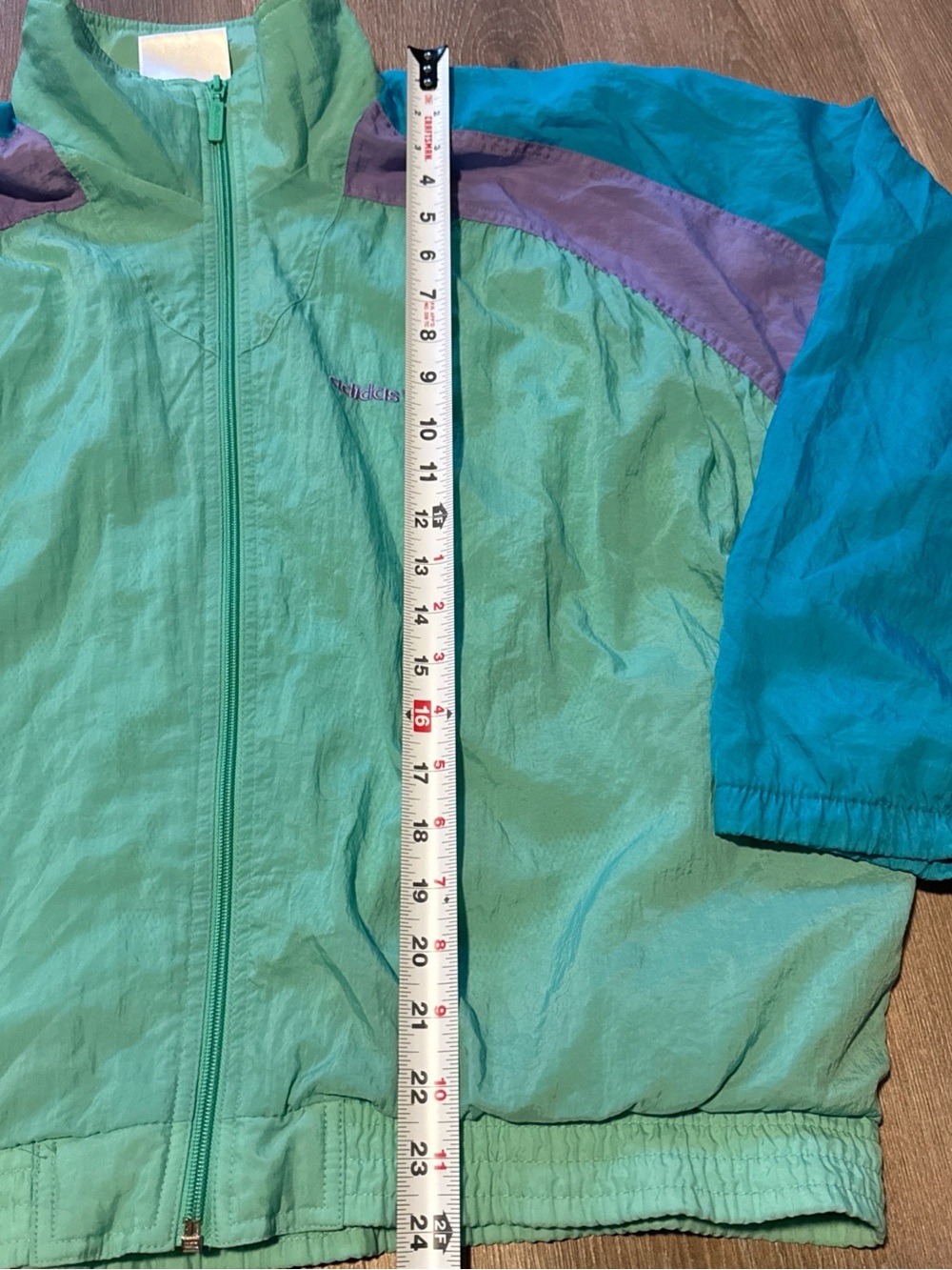 Vintage 90s Adidas Trefoil Colorblock Windbreaker Jacket Teal Purple Blue Men’sM - Picture 4 of 10